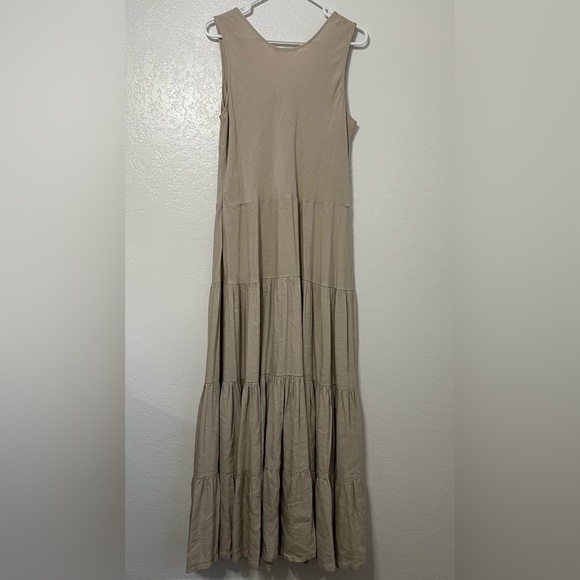 Soft Surroundings Beige Boho Langen Look Coastal Linen Blend Tiered Maxi Dres M - Picture 2 of 5